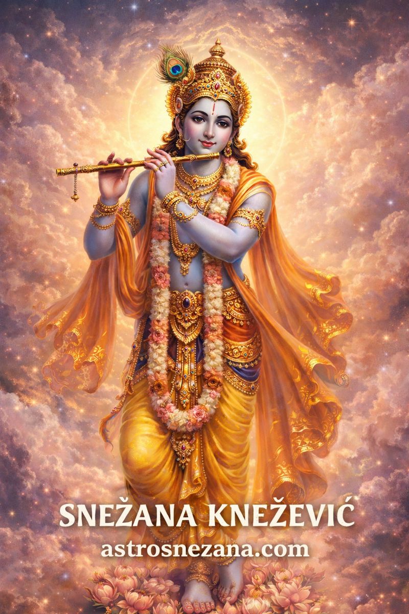 Krishna Devata – božanski aspekt grahe Budha u đotišu, simbol svesti, mudrosti i kosmičke inteligencije – ilustracija Snežana Knežević, Astrosnezana