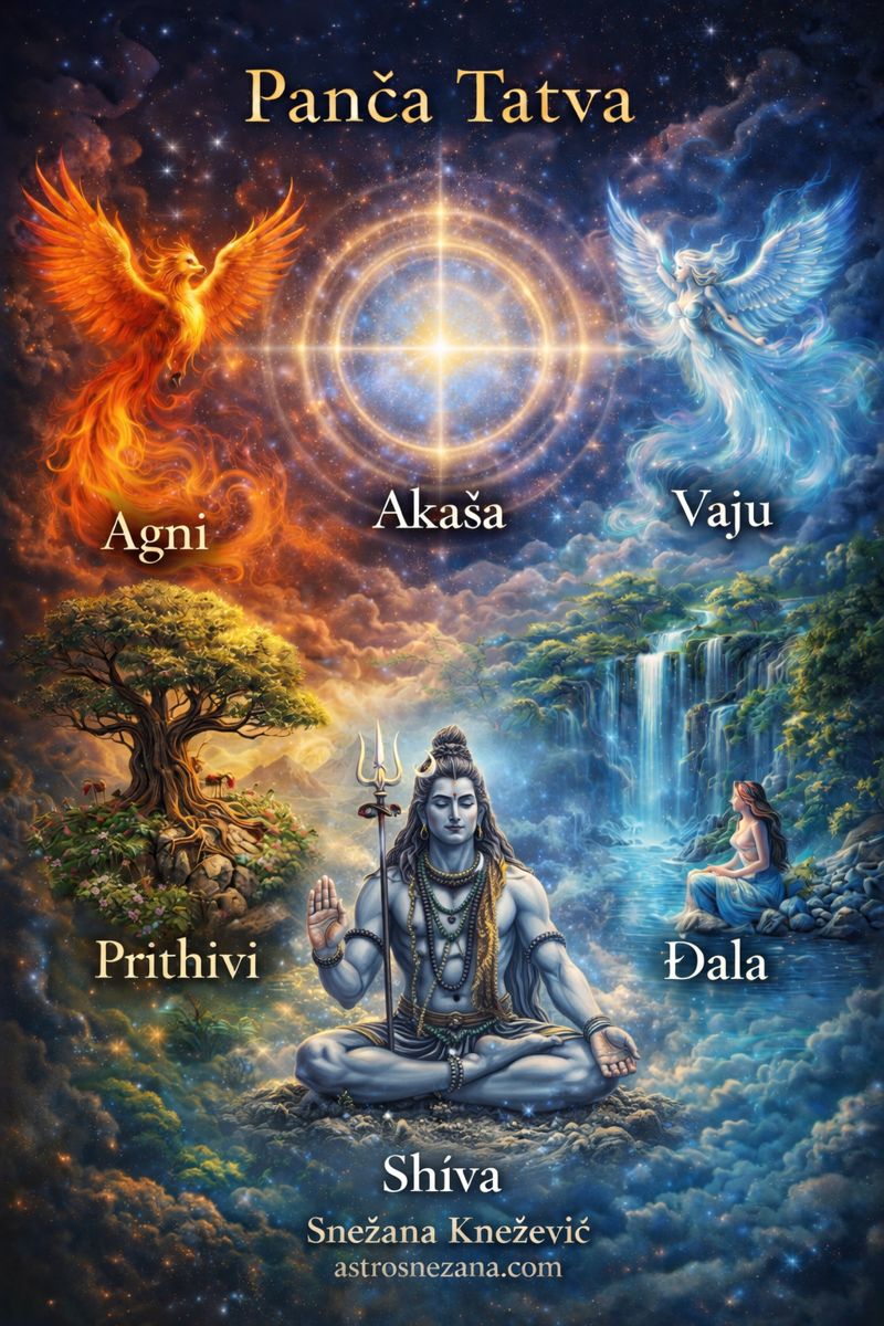 Panča tatva – pet elemenata u đotišu: Akaša, Agni, Vaju, Đala i Pritivi kao kosmičke sile univerzuma
